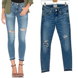 Agolde Lara Skinny Jeans Badlands Denim Medium Wash Distressed Blue Size 24‎